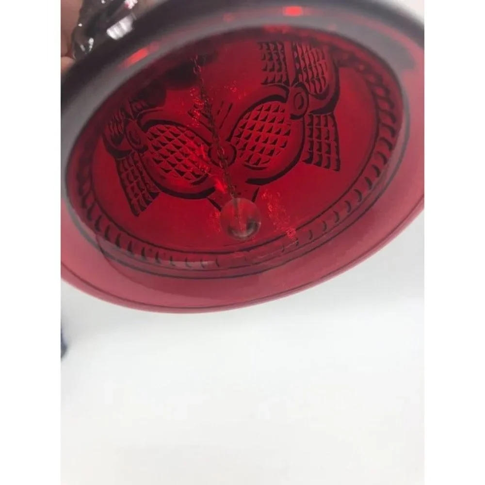 Vintage Dark Ruby Red Ornate Glass Bell Decorative Collectible